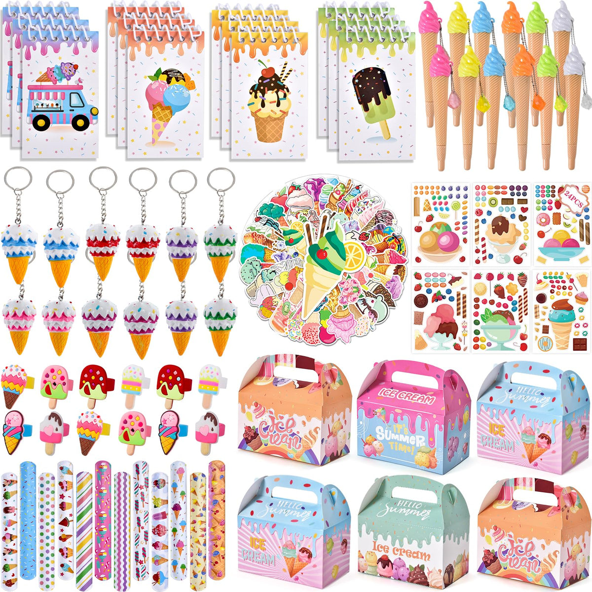 KELENO ice cream notebooks and colorful pens for kids' party crafts