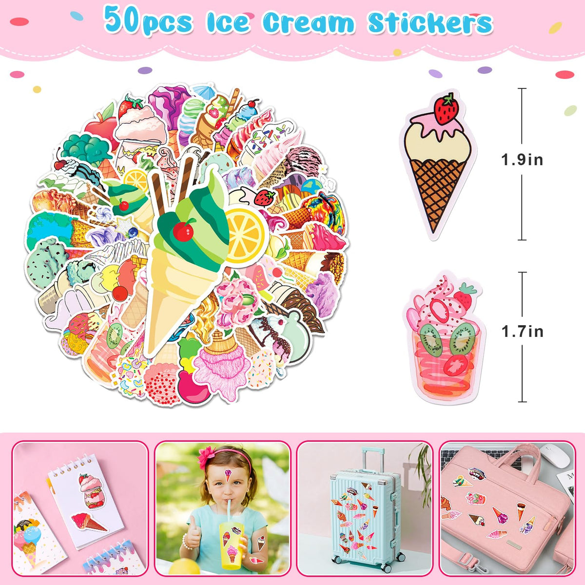 KELENO ice cream sticker sheet for decorations and crafts