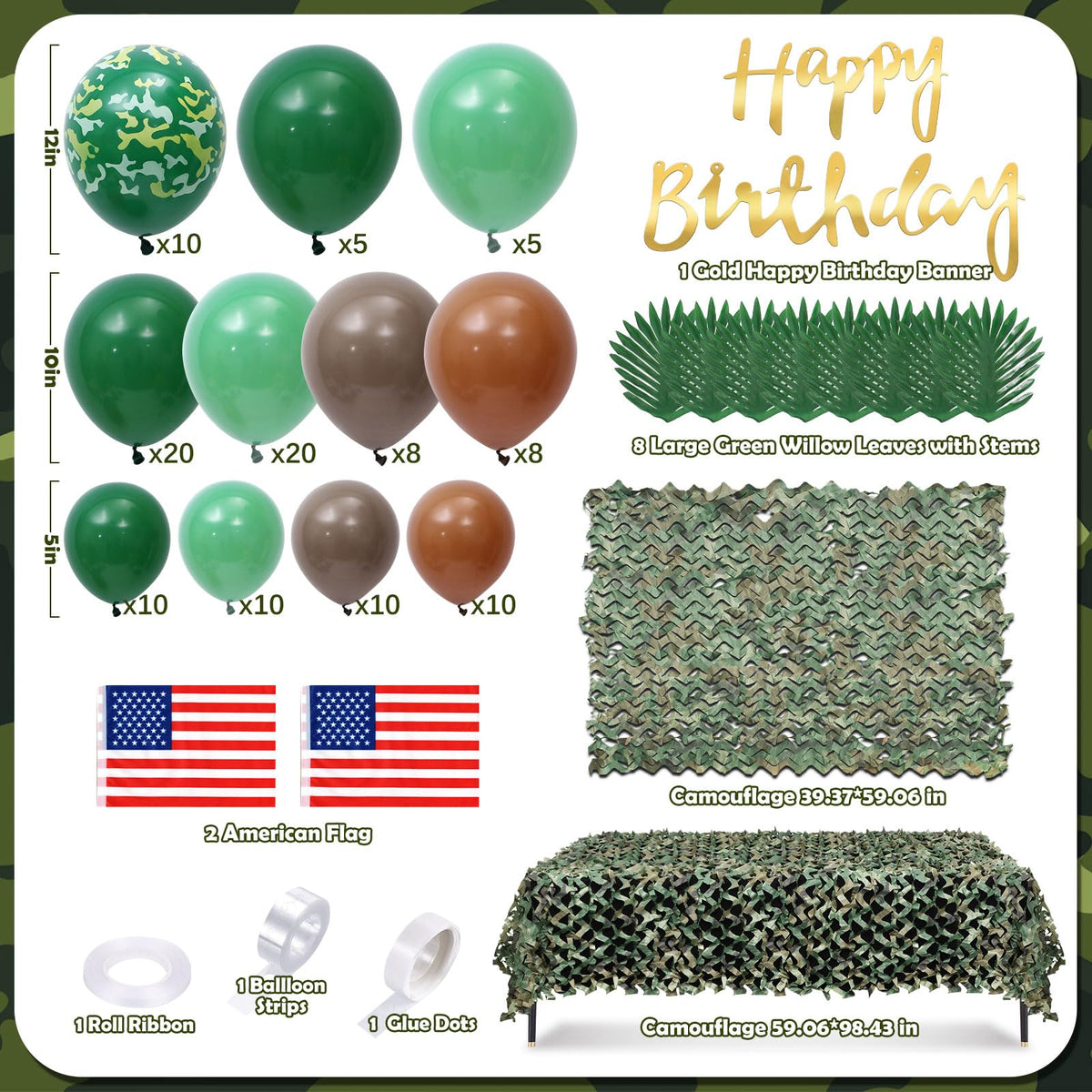 KELENO 133 camouflage netting 39x59 table backdrop for intimate hero party.