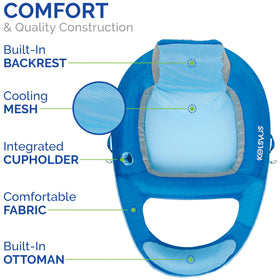 Kelsyus Spring Float Lounger uses Jet Valve for quick inflate/deflate.