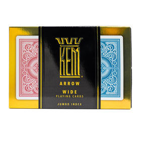 Premium gift box packaging showcases the KEM Arrow twin deck set for gifting.