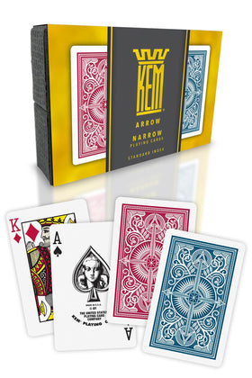KEM Arrow red and blue playing cards box front showing premium packaging.