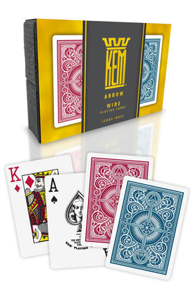 KEM Arrow red and blue playing cards with jumbo index for easy visibility during games.