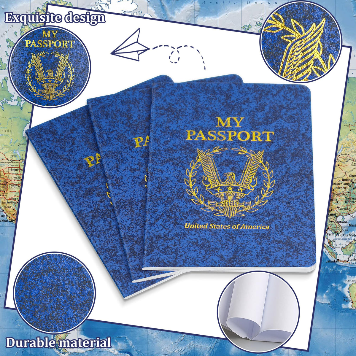 Kenburg passport notebook compact size fits backpacks for on-the-go pretend travel.