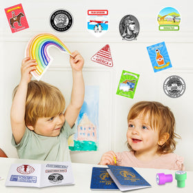 Kenburg passport notebook party-favor display, great for travel-themed celebrations and gifts.