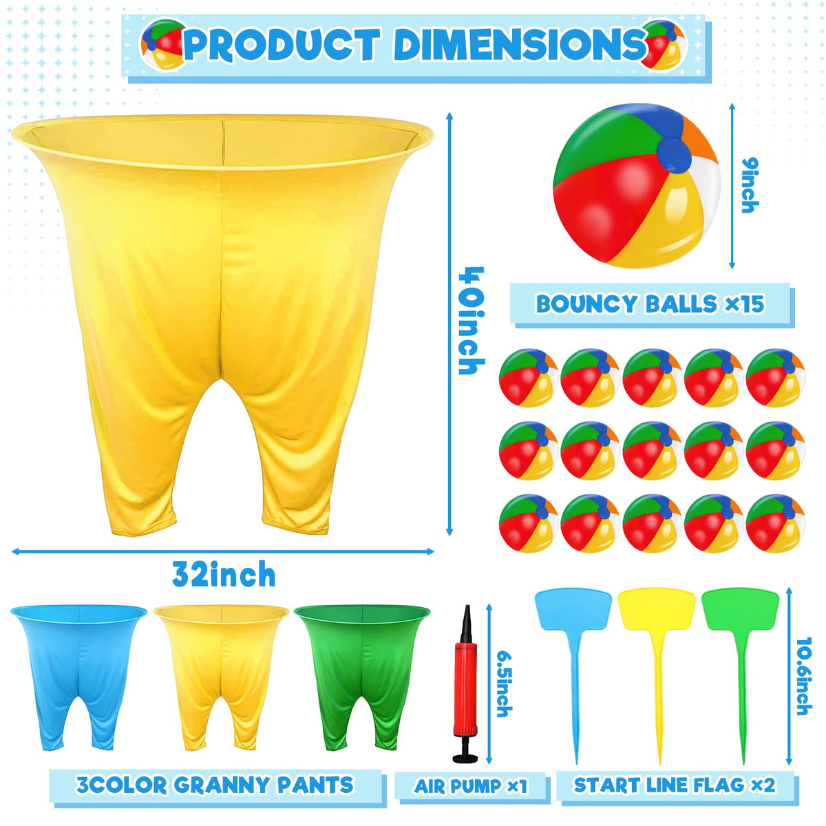 Kengvo Granny Pants with colorful bouncy balls for engaging group play.