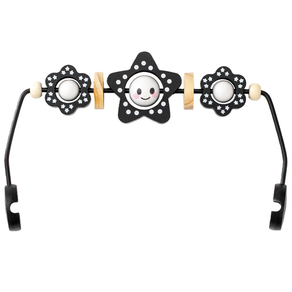 The Kenkyo baby bouncer toy bar, assembled on a frame, enhances safe, engaging play for infants.
