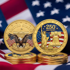 Kenning 1776-2026 design coin celebrates history with durable enamel finish.