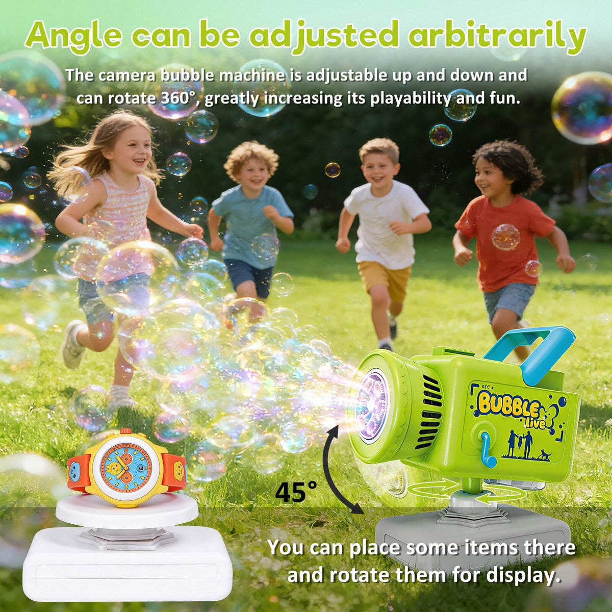 KENVC camera bubble machine with LED light adds color for evening celebrations