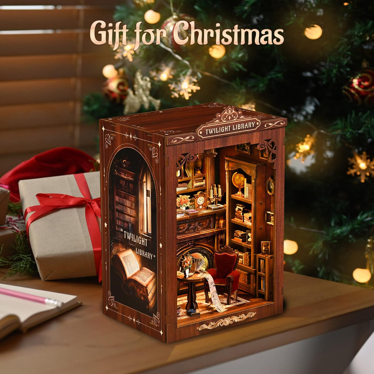 KERNOWO Book Nook Kit night scene glows on a desk