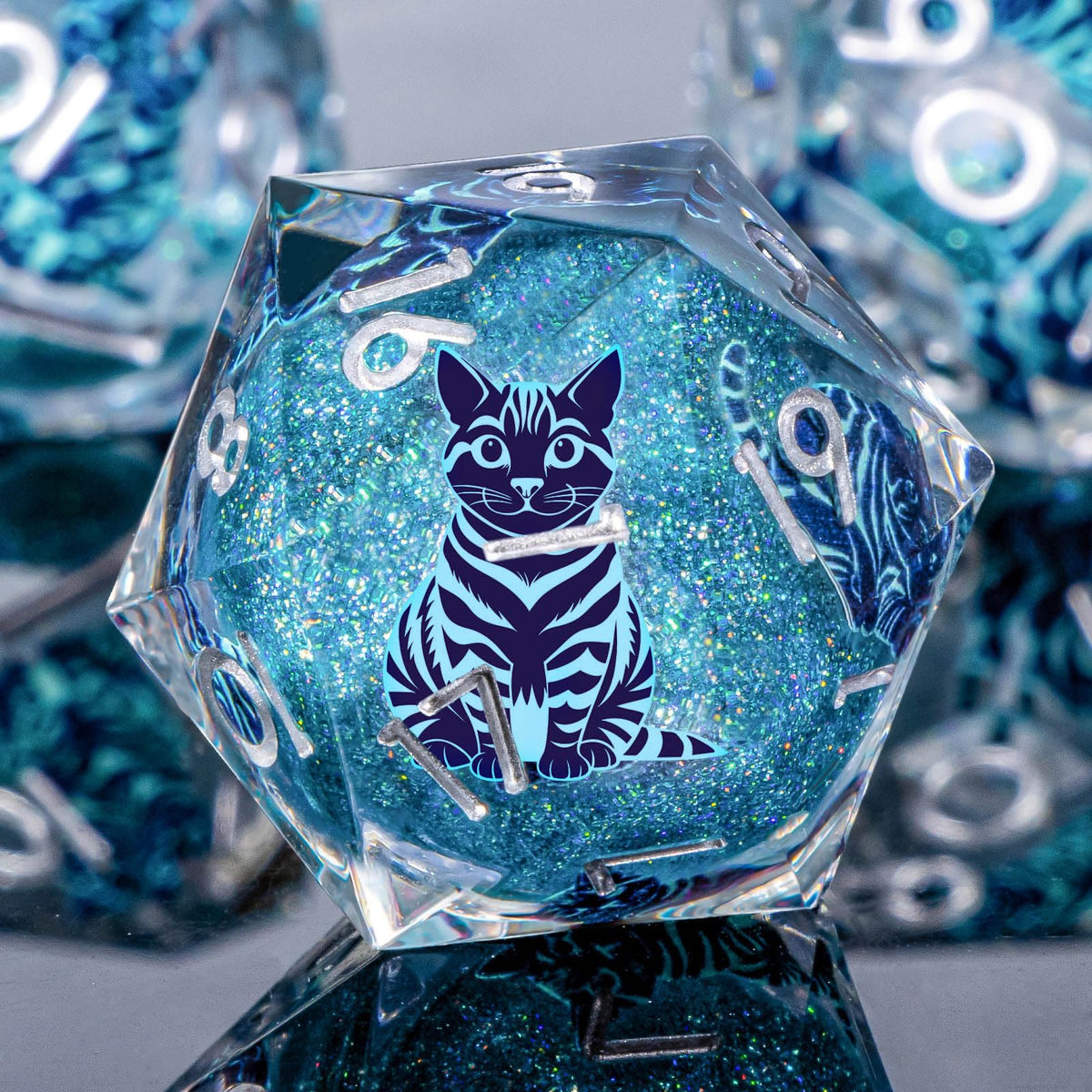KERWELLSI cat liquid core DND dice ensemble, vivid blue hues for immersive gameplay.