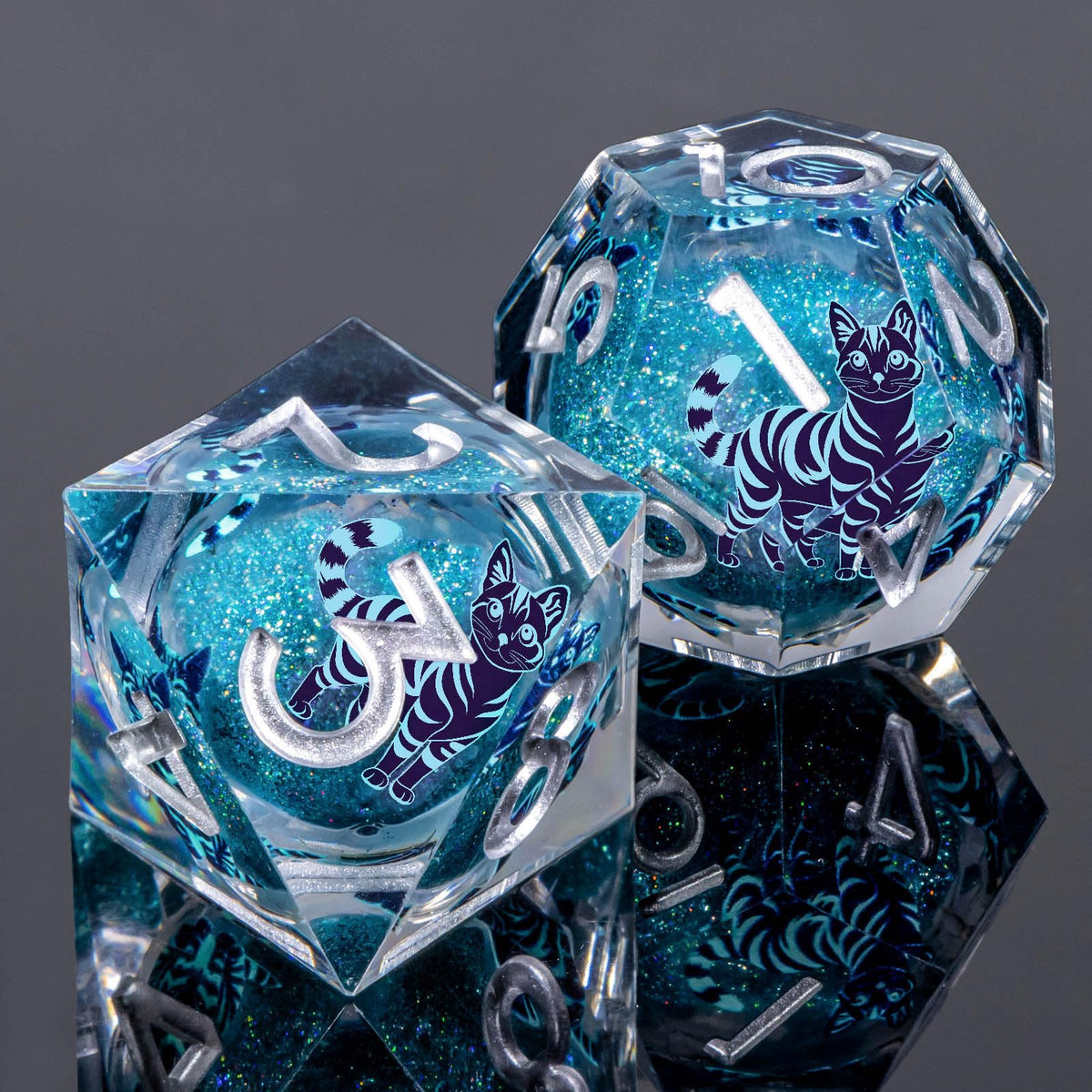 KERWELLSI blue dice displayed with side profile, ideal desk decor for gaming.