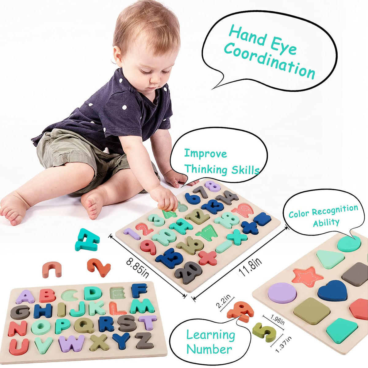 Kesletney wooden shape puzzle boosts shape recognition and creative play