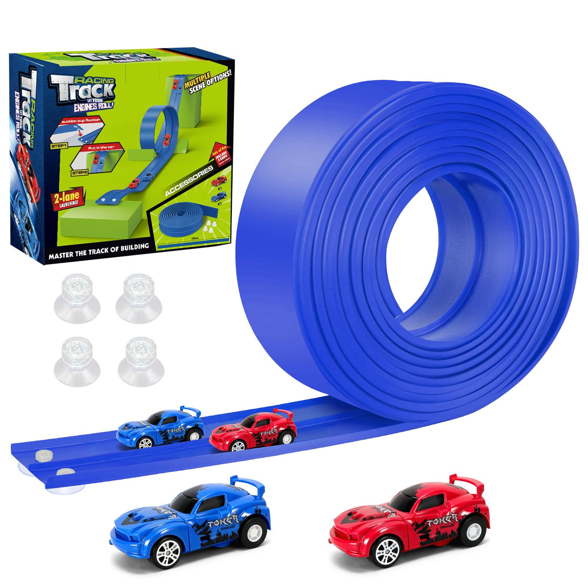 KETIEE Flex Tracks 16ft racetrack with cars for imaginative indoor play.