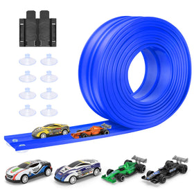 KETIEE Flex Tracks 16ft two-lane racetrack ready for kids' races indoors or outdoors.