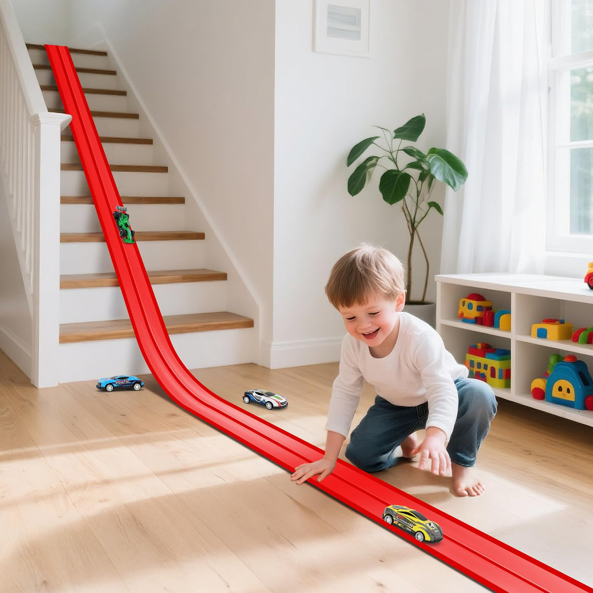 KETIEE Flex Tracks includes four cars for instant racing action.