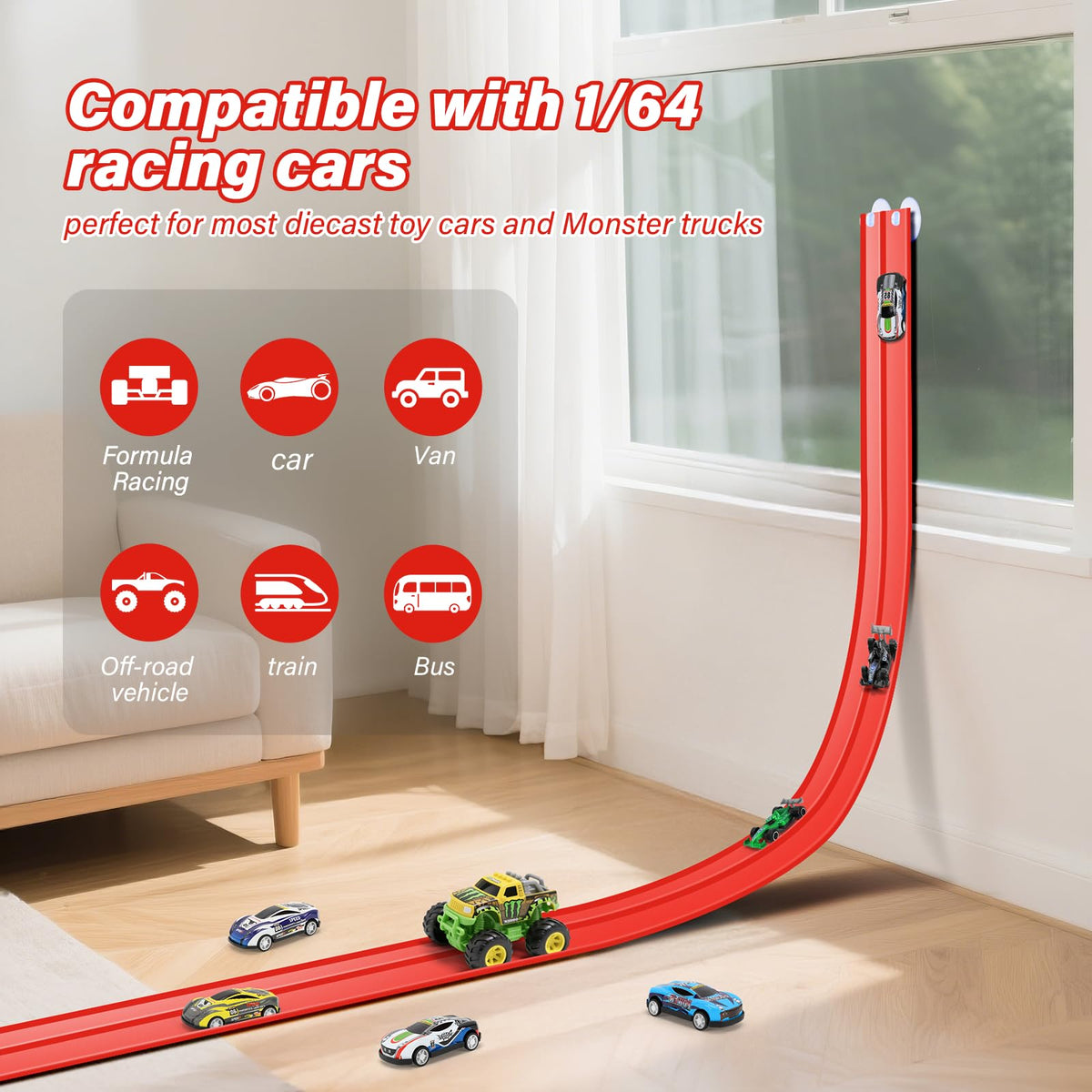 KETIEE Flex Tracks eight suction cups grip smooth surfaces securely.