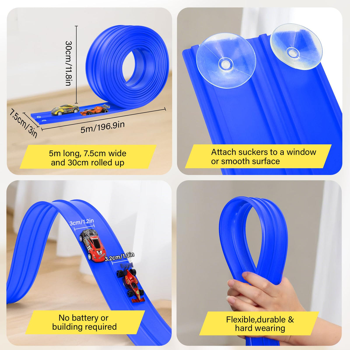 KETIEE Flex Tracks ideal for indoor and outdoor play on smooth surfaces.