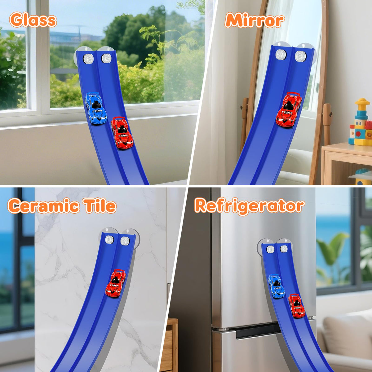 KETIEE Flex Tracks for versatile indoor and outdoor play on smooth surfaces.