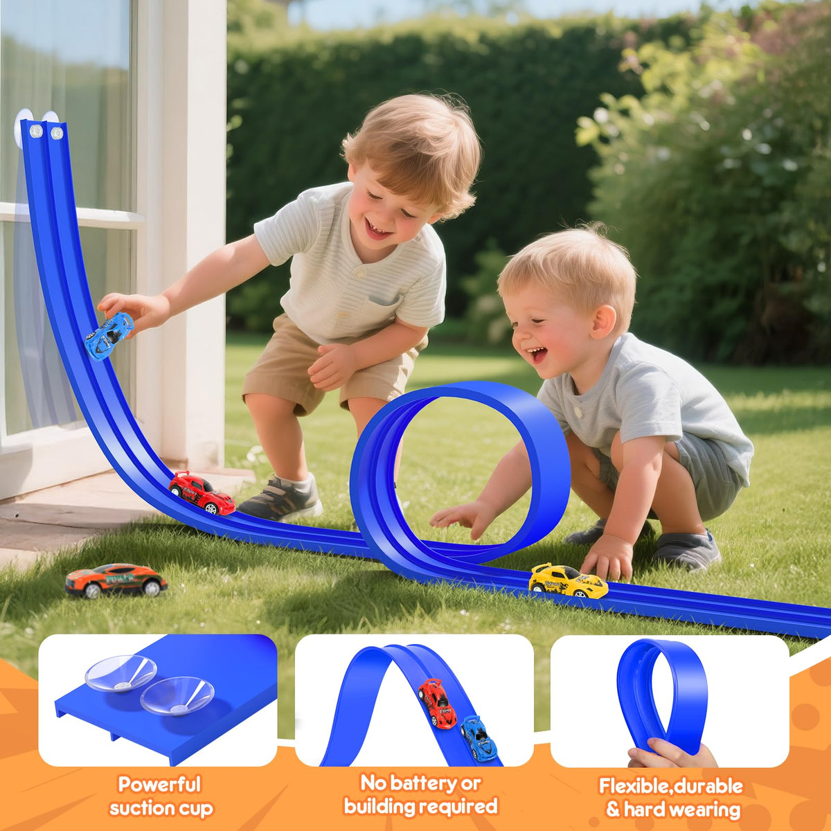 KETIEE Flex Tracks suction cups grip windows or tables securely for racing.
