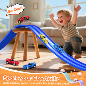 KETIEE Flex Tracks with two cars included for quick play on any smooth surface.