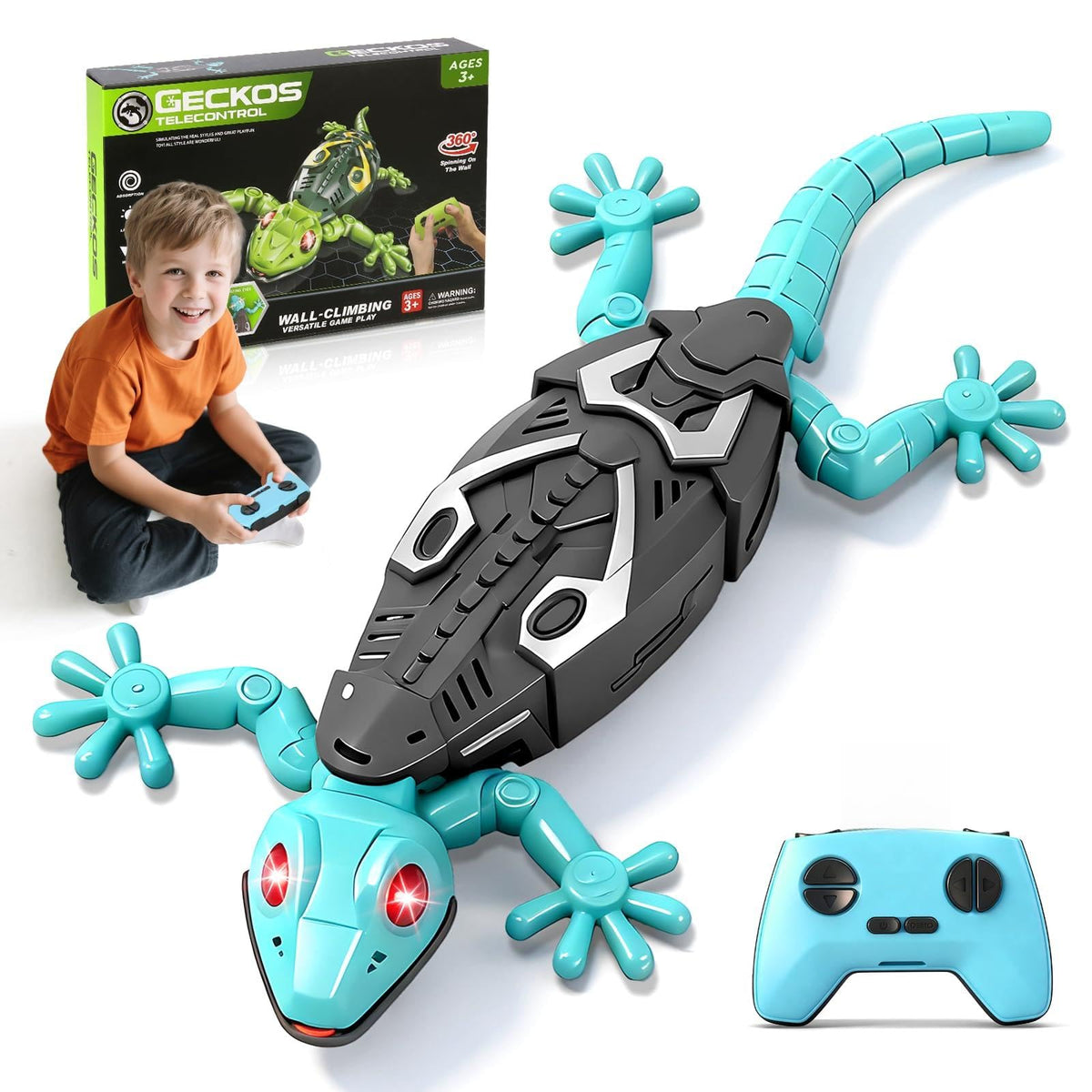 KETIEE RC wall crawler gecko gliding across a wall for imaginative play sessions