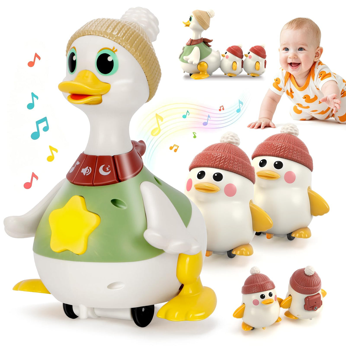 Ketiee tummy time duck mama dancing with lights to encourage lifting