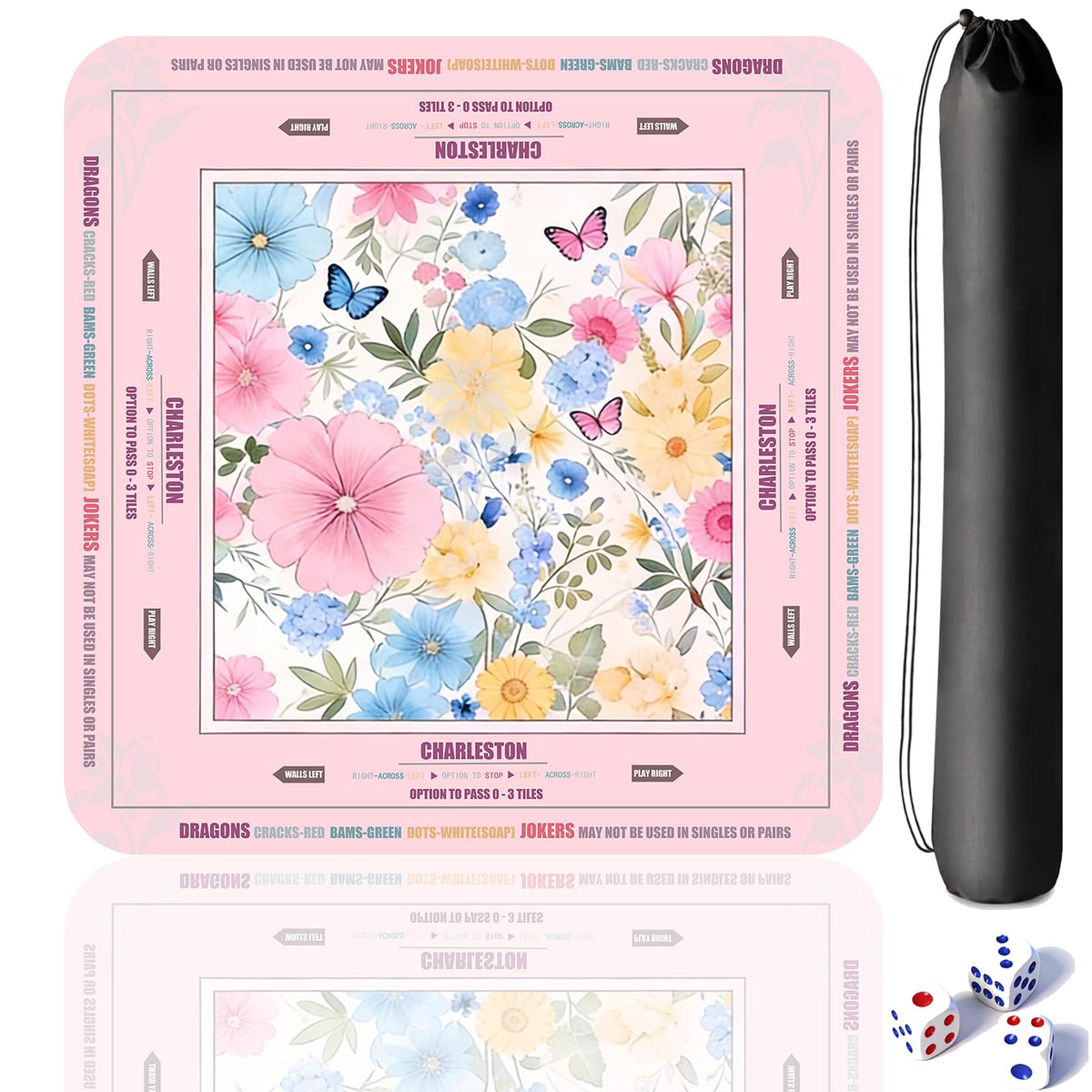Ketliyaze mahjong mat with pink flowers design provides quiet play and cushioned tile protection