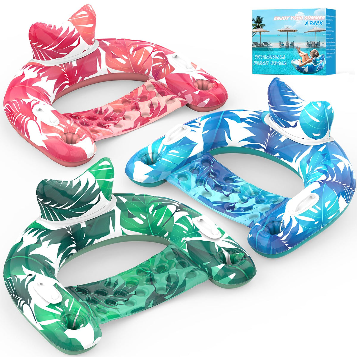 KEUCL pool floats 3-pack inflatable chairs with cupholders for relaxed pool days