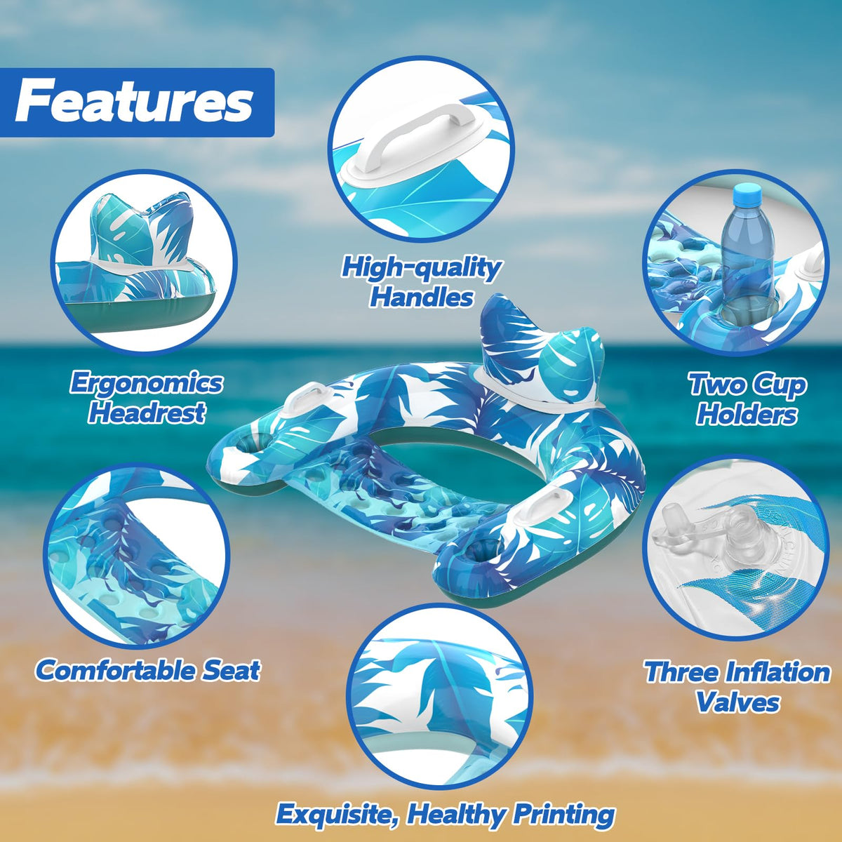 KEUCL pool floats with cupholders and handles for easy sipping