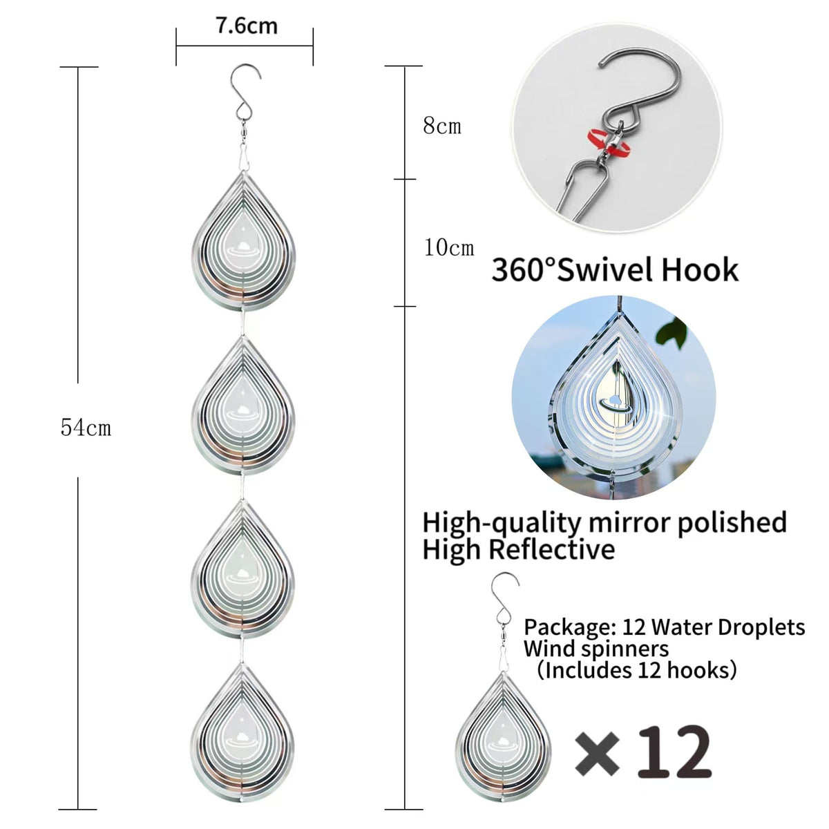 Kexsscai bird reflectors sway with wind, deterring birds from multiple angles.