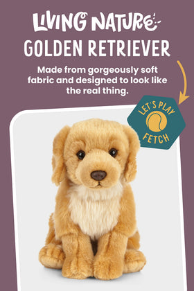 Keycraft Living Nature Golden Retriever plush with detailed fur texture for realism.