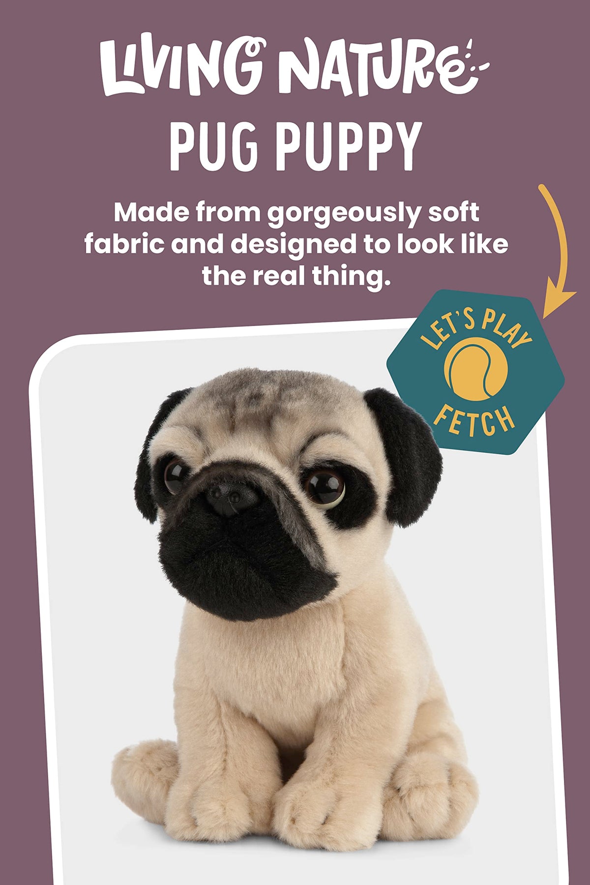 Keycraft Living Nature Pug Puppy plush eyes provide lifelike expression for comforting companionship