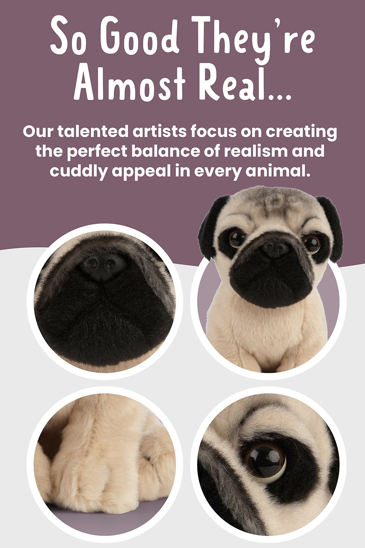 Keycraft Living Nature Pug Puppy wrinkled-face design invites tactile cuddling