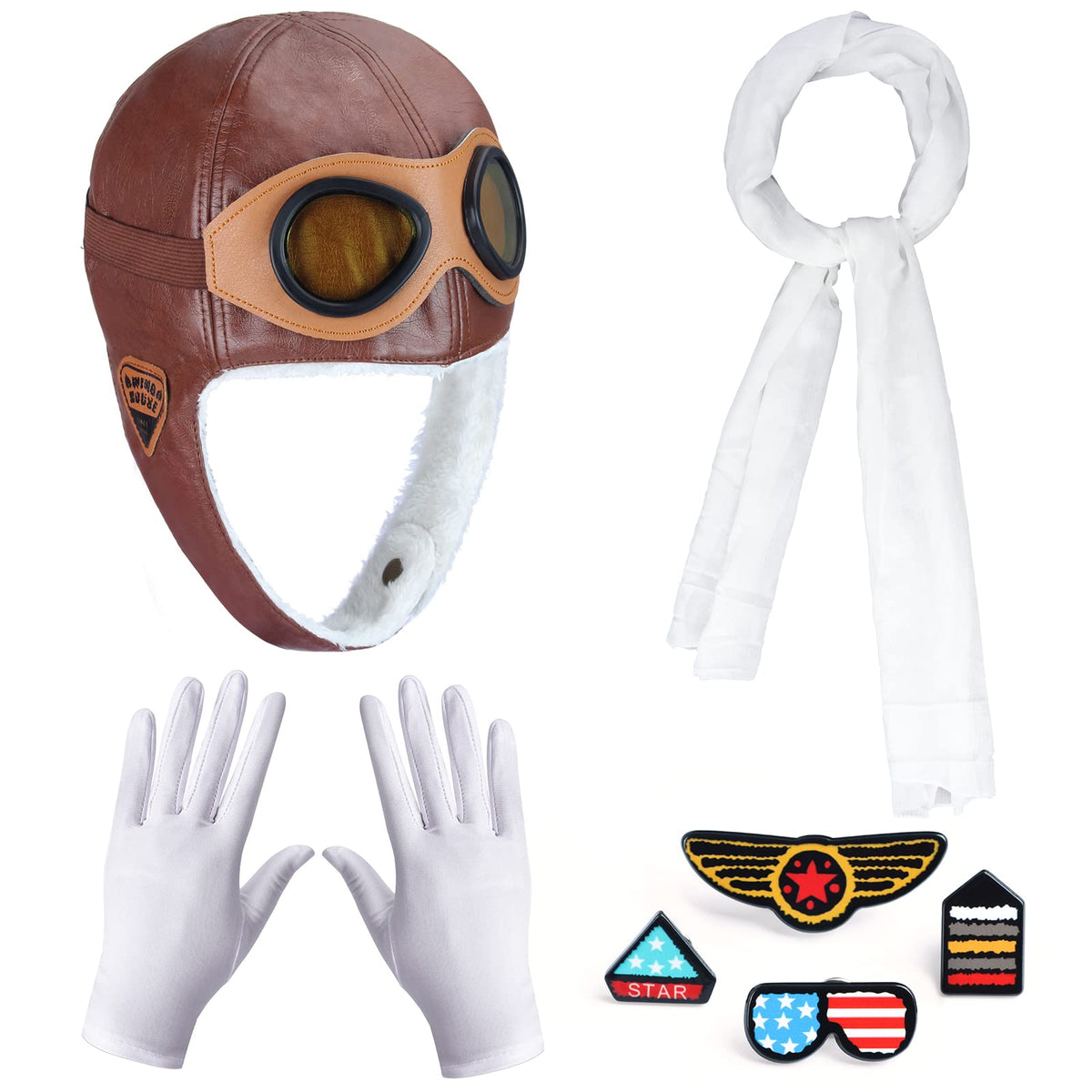 Keymall brown aviator cap with goggles for imaginative play and retro look