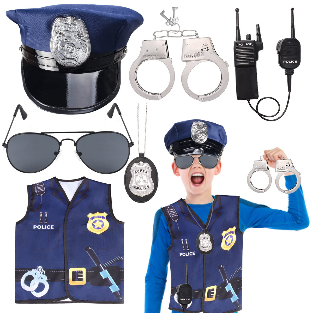 Keymall Kids Police Officer Cap with city badge for immersive pretend play