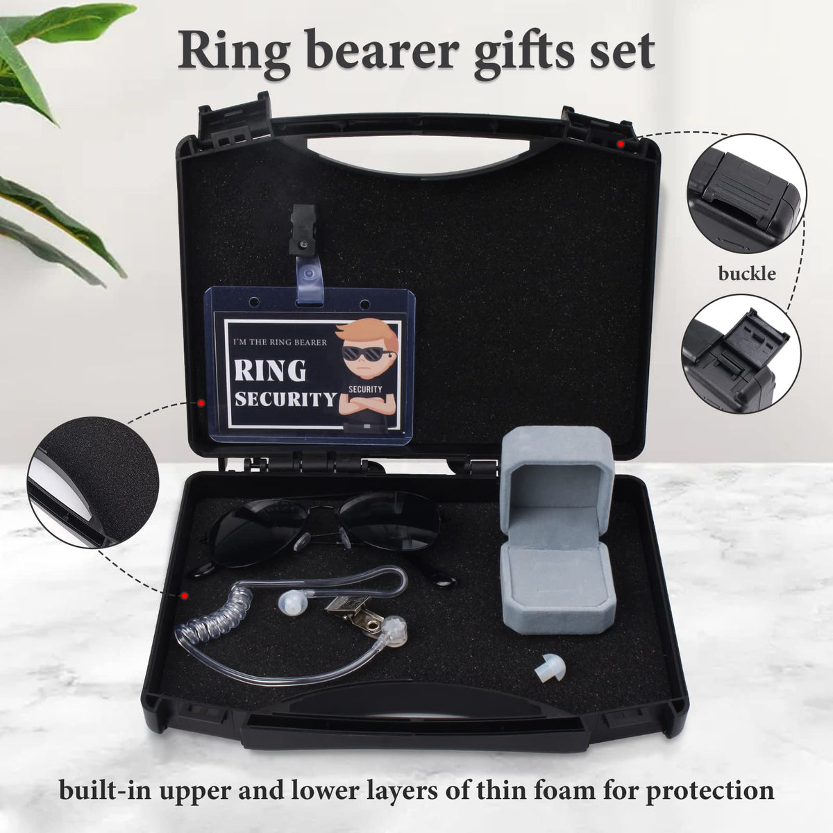 Keymall velvet ring box with two ring holders for secure ring placement.