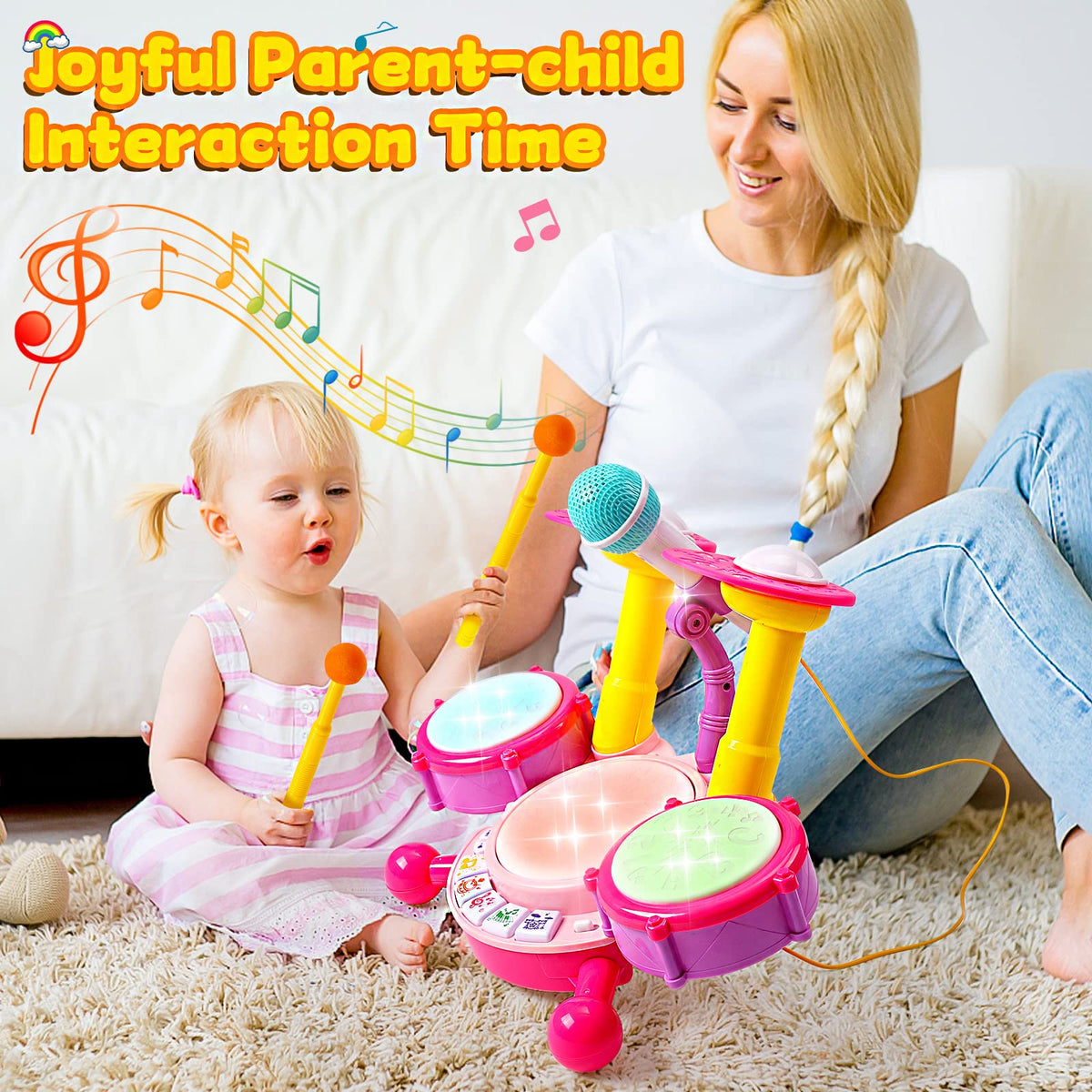 Keysense drum set with microphone for singing play and performances.