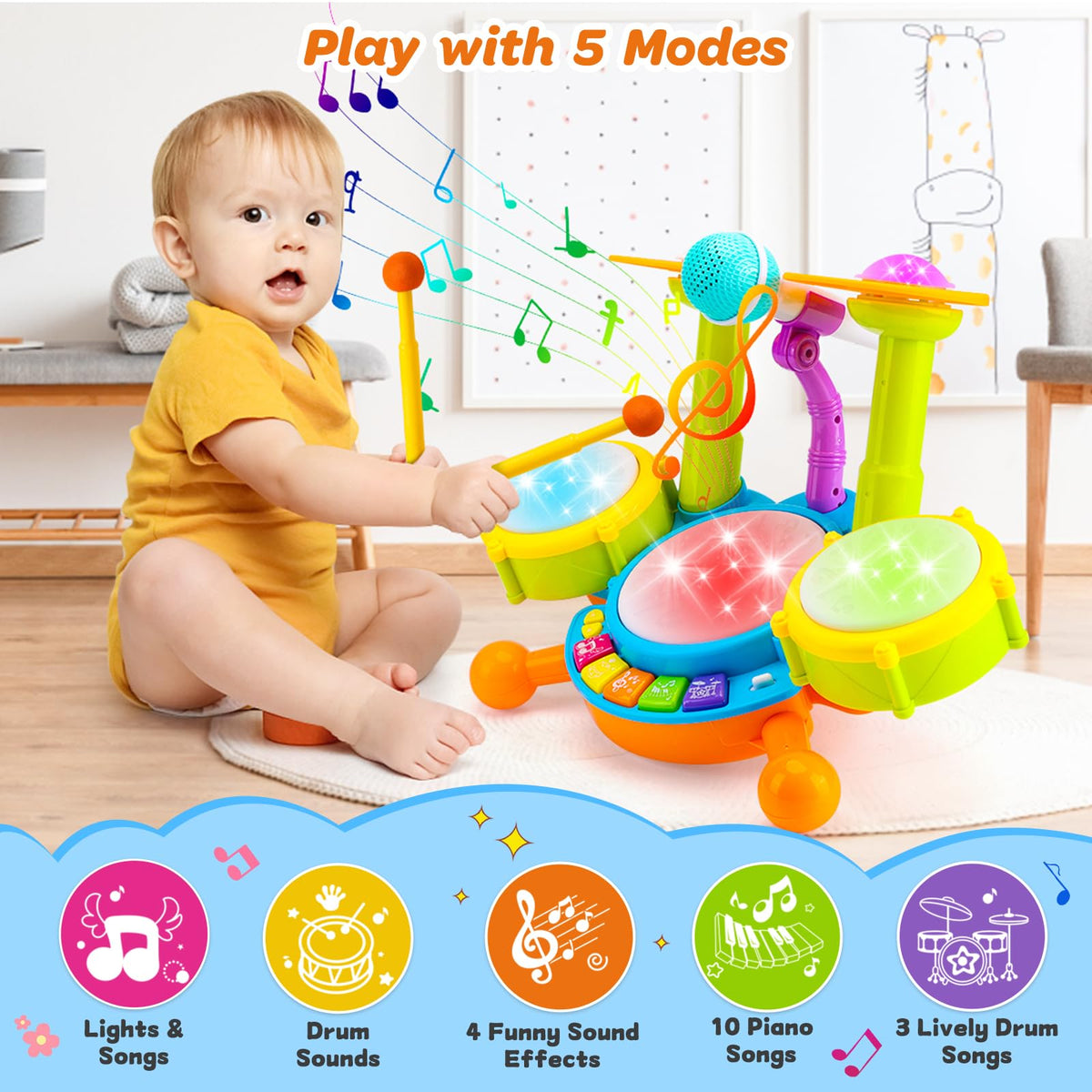 Keysense Lifestyle kids drum set with two ride cymbals for rhythmic exploration