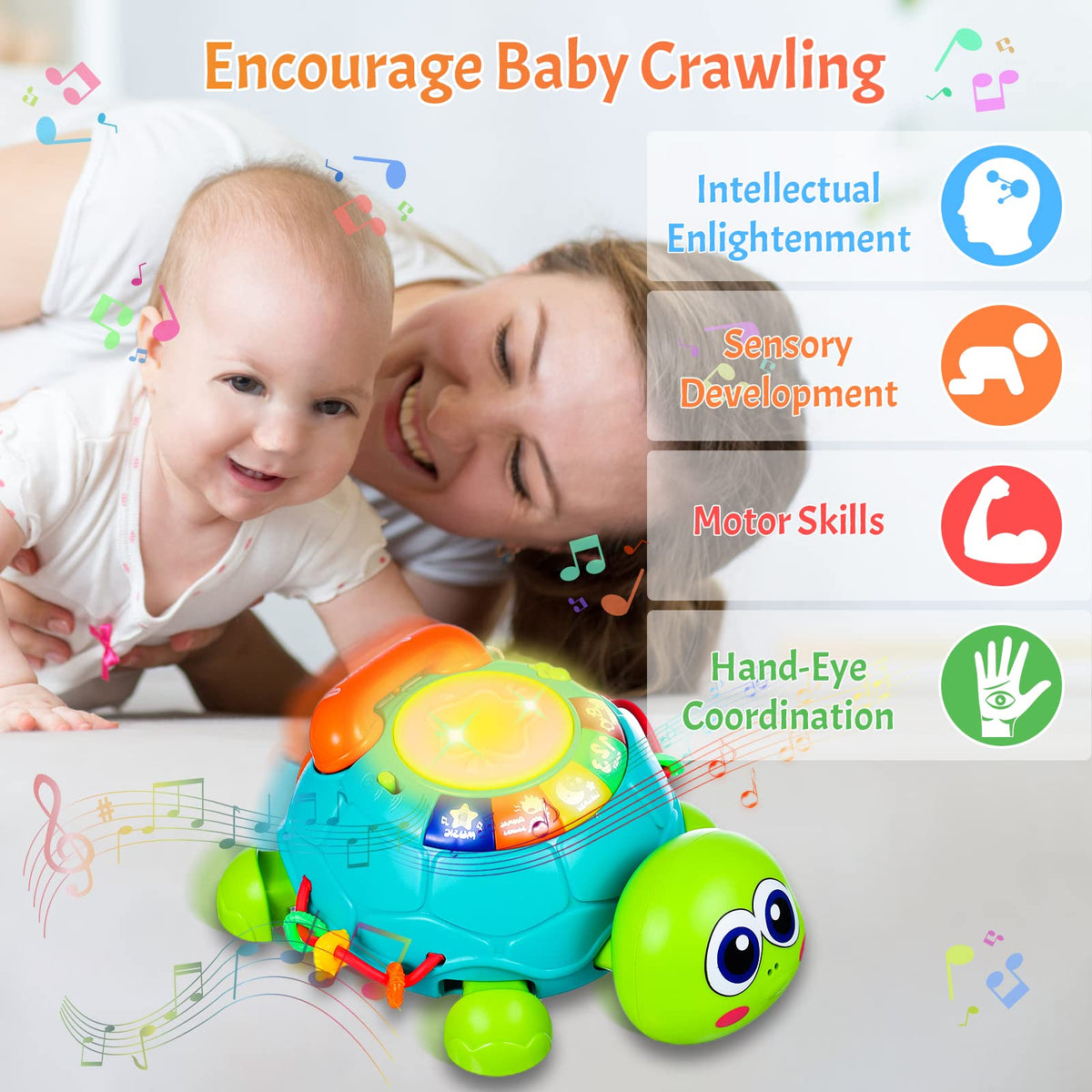 Keysense turtle lights and rotating beads support fine motor skills