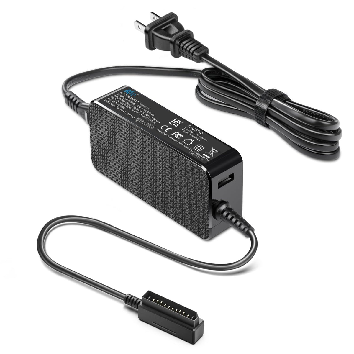 KFD packaging includes charger and US AC power cable for travel.