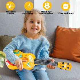 KFPPLXQ mini guitar dinosaur back view, sturdy construction for lasting play.