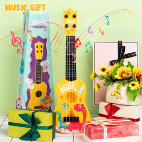 KFPPLXQ mini guitar dinosaur close-up, safe ABS plastic for kids.