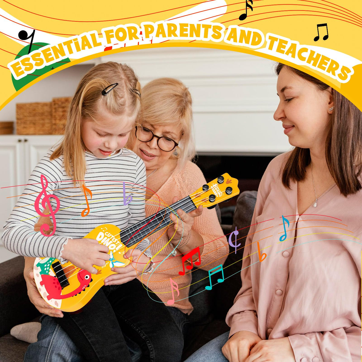 KFPPLXQ mini guitar dinosaur family playing, promotes shared music time.