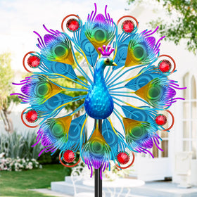 KHayRovies peacock wind spinner with vibrant colors adds striking garden movement