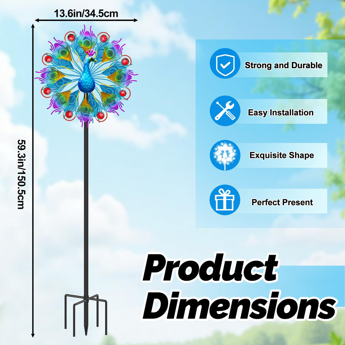KHayRovies stable metal stake wind spinner keeps yard decor steady