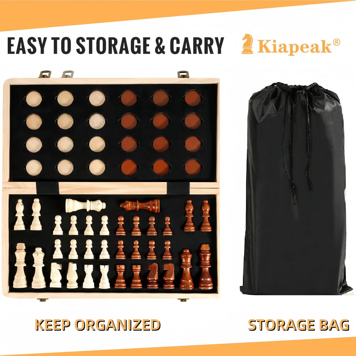 Kiapeak 15-inch magnetic chess board ready for casual play anywhere.