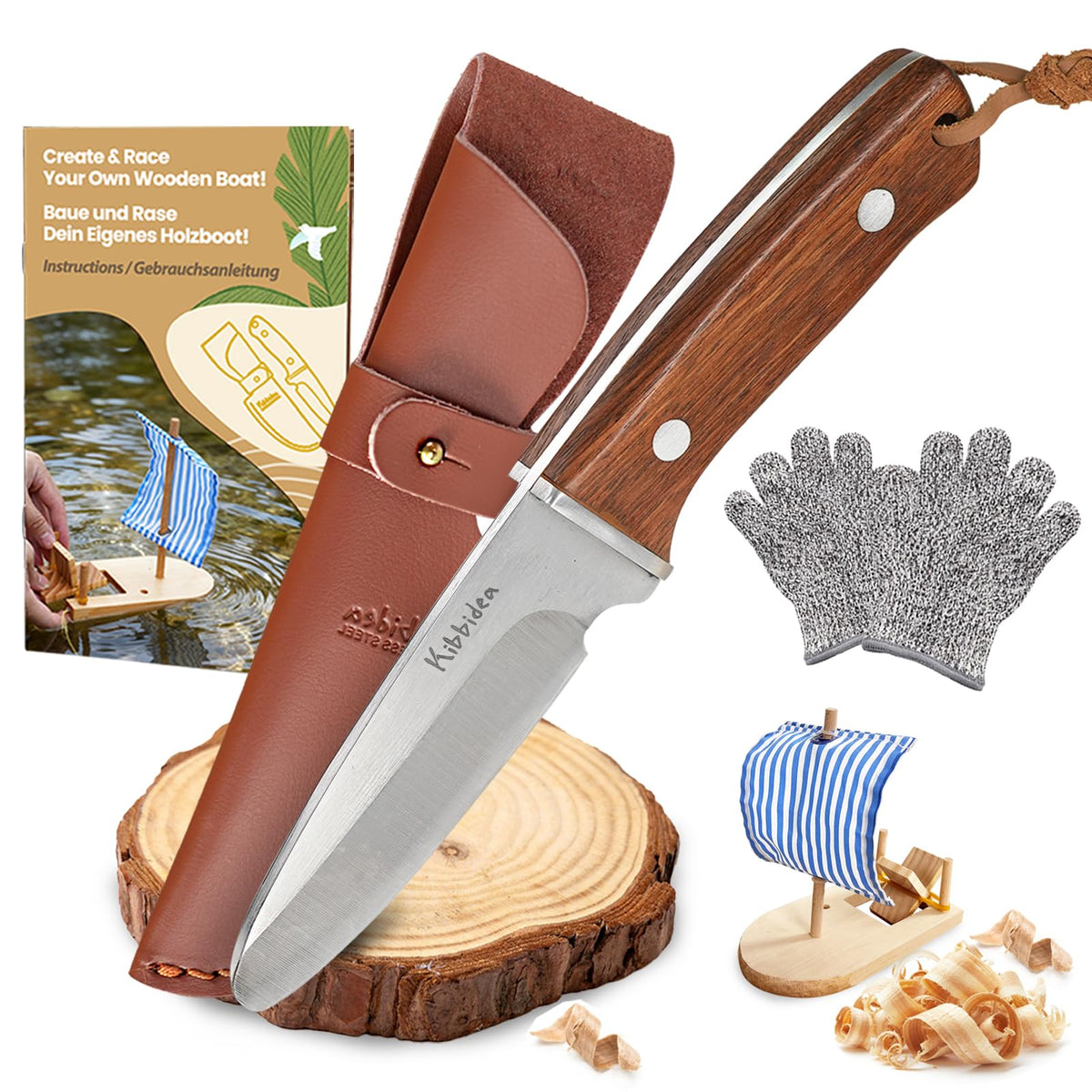 Kibbidea First Kids Knife with olive wood handle offers comfortable grip for beginners.