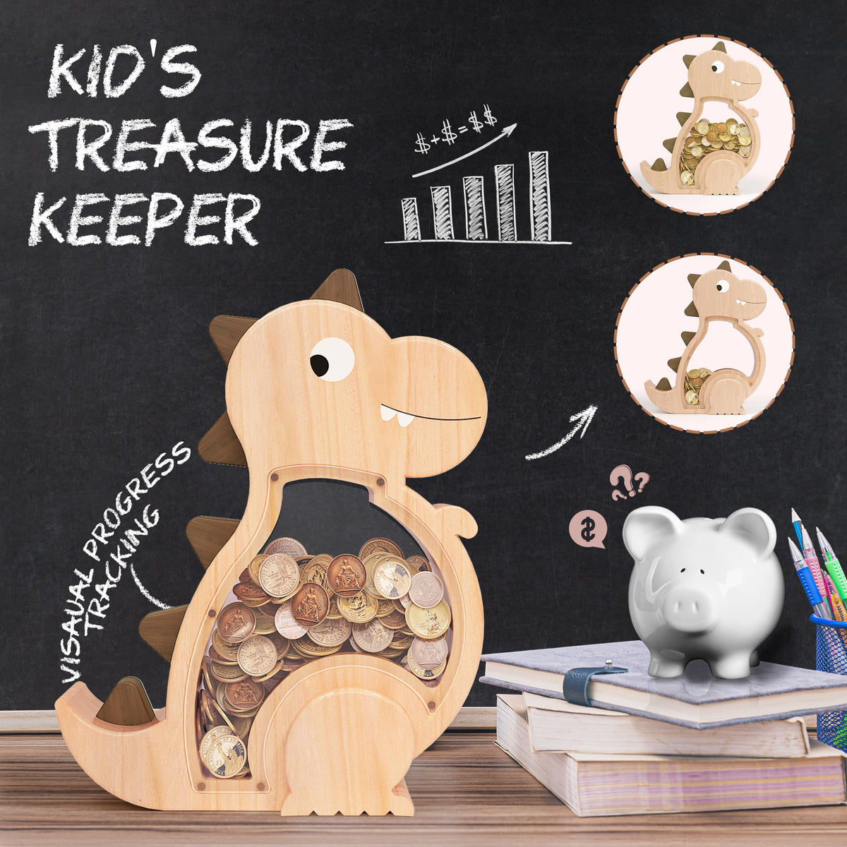 Kibelly safe natural wood piggy bank with smooth, burr-free finish