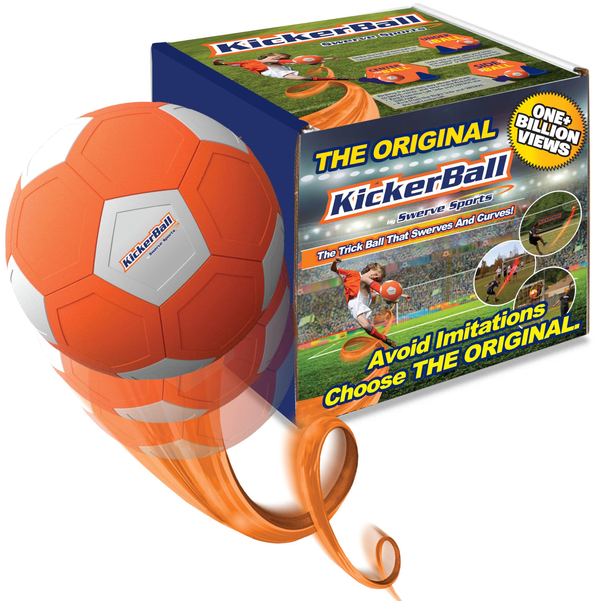 Kickerball curve-swerve ball in action improves outdoor control